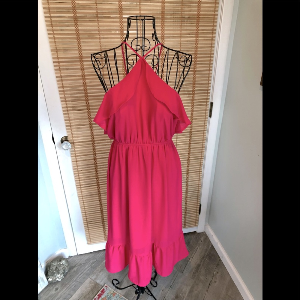NWT Pink Fushia Midi Dress with Spaghetti Straps